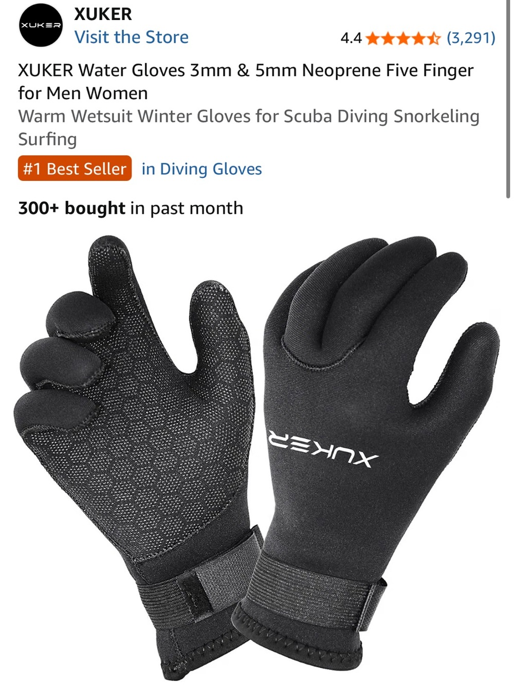 XUKER Water Black 3mm & 5mm Neoprene Diving Size: 3XL Gloves NWT #Lux-E